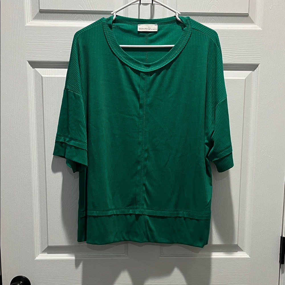 Zenana Emerald Green Short Sleeve Shirt